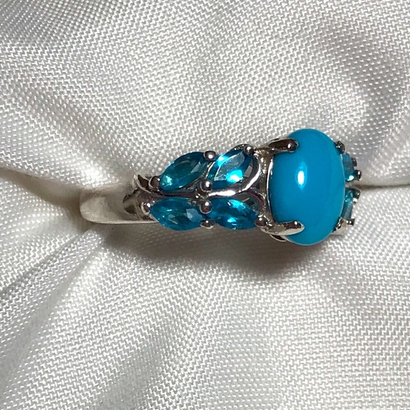 Real Sleeping Beauty w/ Paraiba colored Apatite Sz 5 - Picture 2 of 9